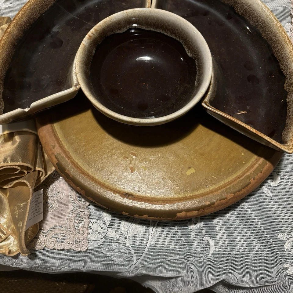 Pfaltzgraff Brown Stoneware w/ Lazy Susan - Image 2 of 2