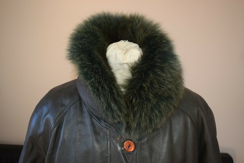 Leder Kurzmantel mit Pelzkragen Damen grünschwarz  Gr.40 weiches Leder - Bild 1 von 4