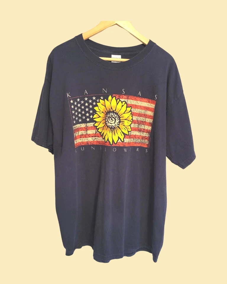Camiseta Vintage Años 90 Americana Kansas Girasol XL 100% Algodón Foto 2 de 4