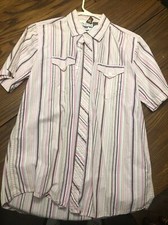 Mens A Lab button up collar shirt Size M Pink Striped Two Front Pockets