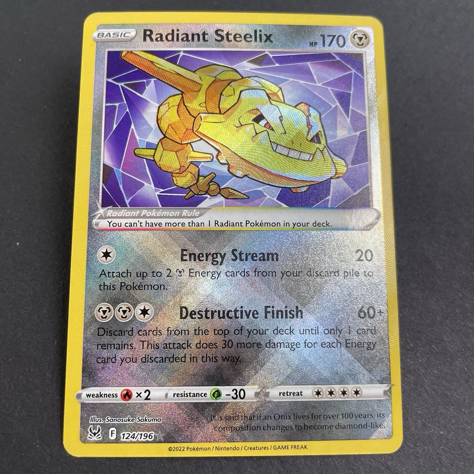 Radiant Steelix 124/196 Near Mint Holofoil SWSH Lost Origin Rare Pokemon TCG