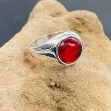 Sterling Silver Red Garnet Signet Ring – Bold Men's Gemstone Ring, Handmade