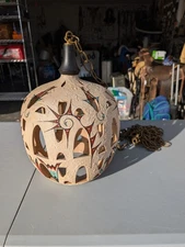 Vintage Native American Signed Painted Pottery Lampshade Light Chandelier *Read*