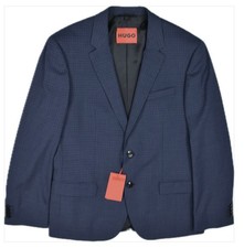 HUGO BOSS Men 2BTN Navy Check Wool Blend Henry212 Slim Suit Jacket 40 S New 795