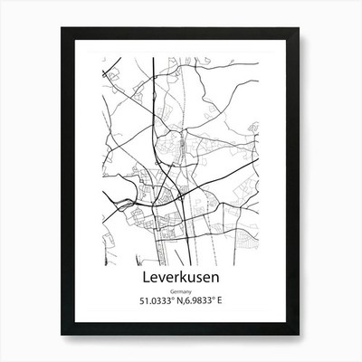 Leverkusen,Deutschland Minimalistische Karte A Gerahmtes Wandbild Poster Leinwanddruck Bild