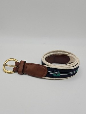 YRI Exeter ribbon belt white blue brown Cape Cod print