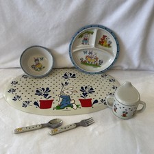 Vtg Pfaltzgraff Selandia Bunny Child Dish Set w/placemat plate 6-pc Set Easter