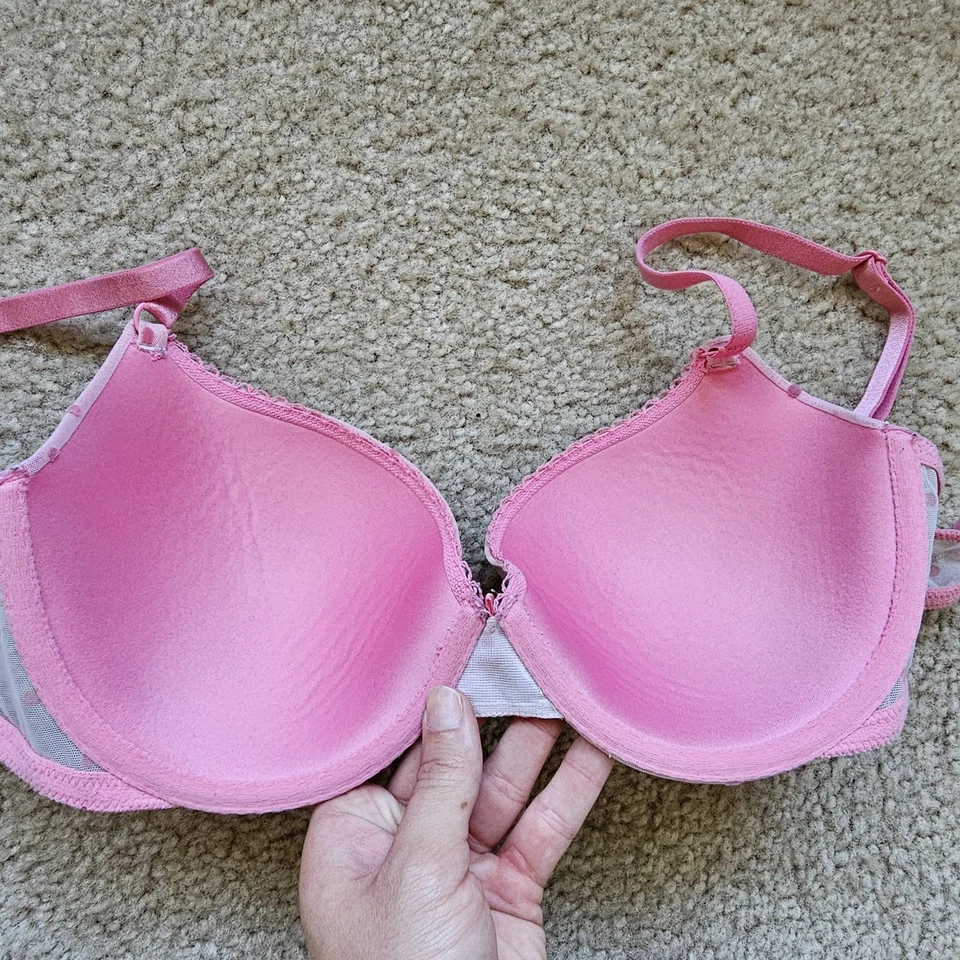 Victorias Secret 2015 lightly lined demi bra pink white stripes polka dots 34D - Image 2 of 4