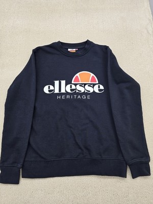 Ellesse Men's Navy Heritage Graphic Sweatshirt S Cotton Blend Crew Neck