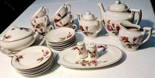 VTG. MOSS ROSE CHILDRENS 29 PIECE TEA SET, 1950's, JAPAN CRANE MARK, No Chips EX