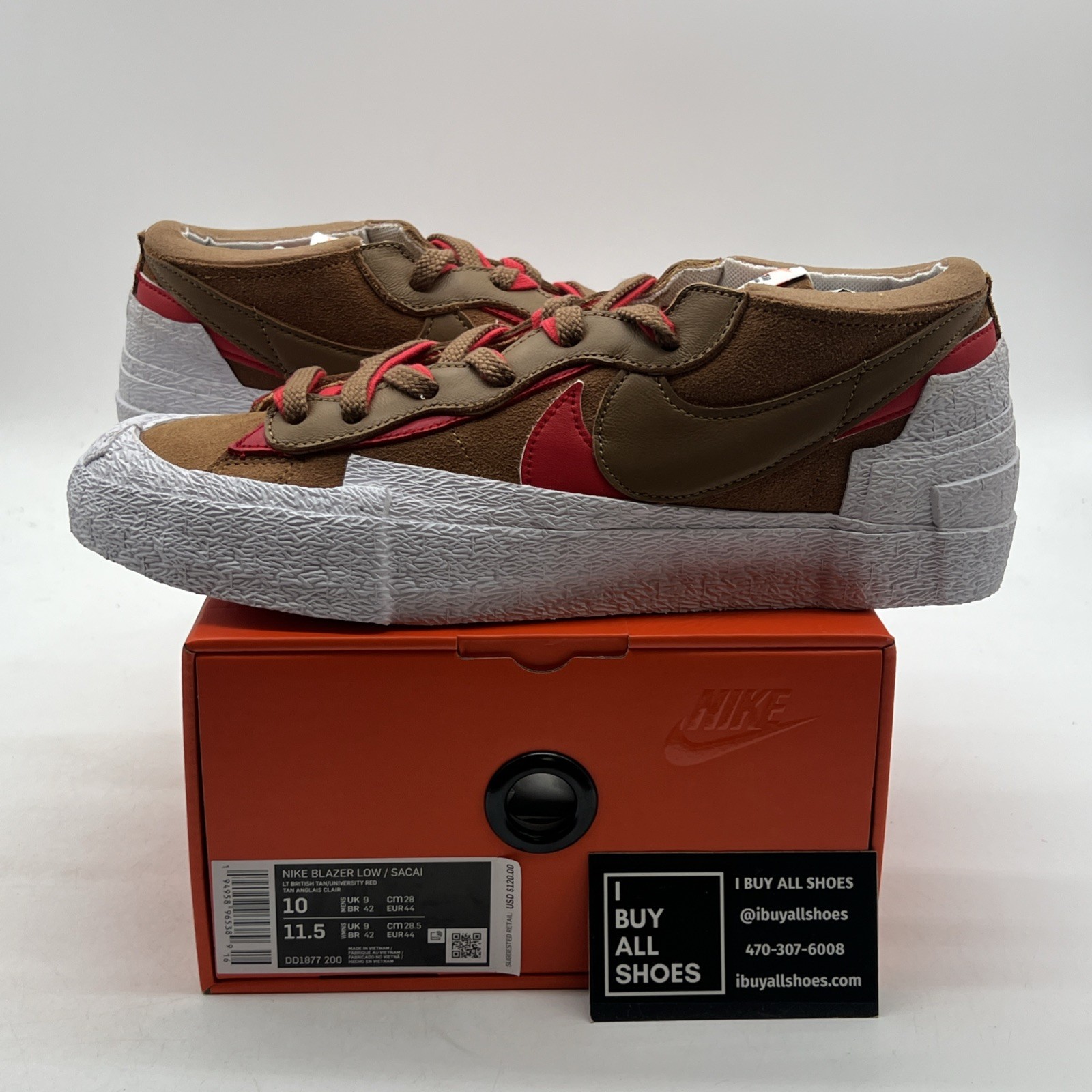 SACAI X NIKE Taglia 10 Nike sacai x Blazer Low British Tan (DD1877 200)