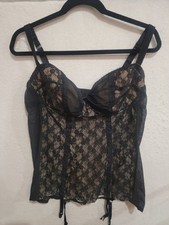 Cacique Black Floral Lace Corset Bustier Garter Straps Plus Size 18/20 Sexy