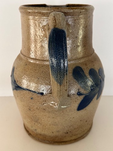 Salt Glaze Stoneware Blue Decorated Pitcher, Unknown Maker. Unmarked. No Damage - Picture 2 of 6