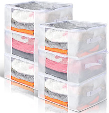 6 Pcs Clear Storage Bags with Zippers Foldable Clothes Containers Case Plastic O