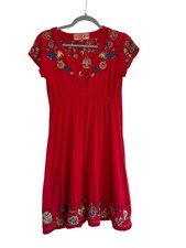 Johnny Was Women's Medium Floral Embroidered Dress Short Sleeve Red Boho