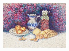 1950s Leon Arnold Muller Acrylic Painting Pointillist Still Life Pointillism