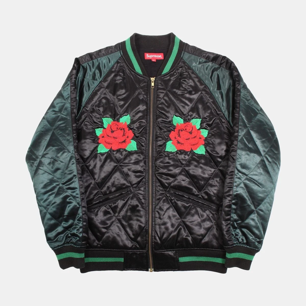 Supreme Giacca Trapuntata Rose 2013 Taglia S Media Lunghezza Uomo Nero Po...