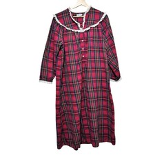 Lanz of Salzburg Flannel Nightgown Red Plaid Long Sleeve heart lace size Small