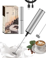 Milk Frother Rechargeable with Cover - Coffee Frother Wand, Drink Mixer Handheld