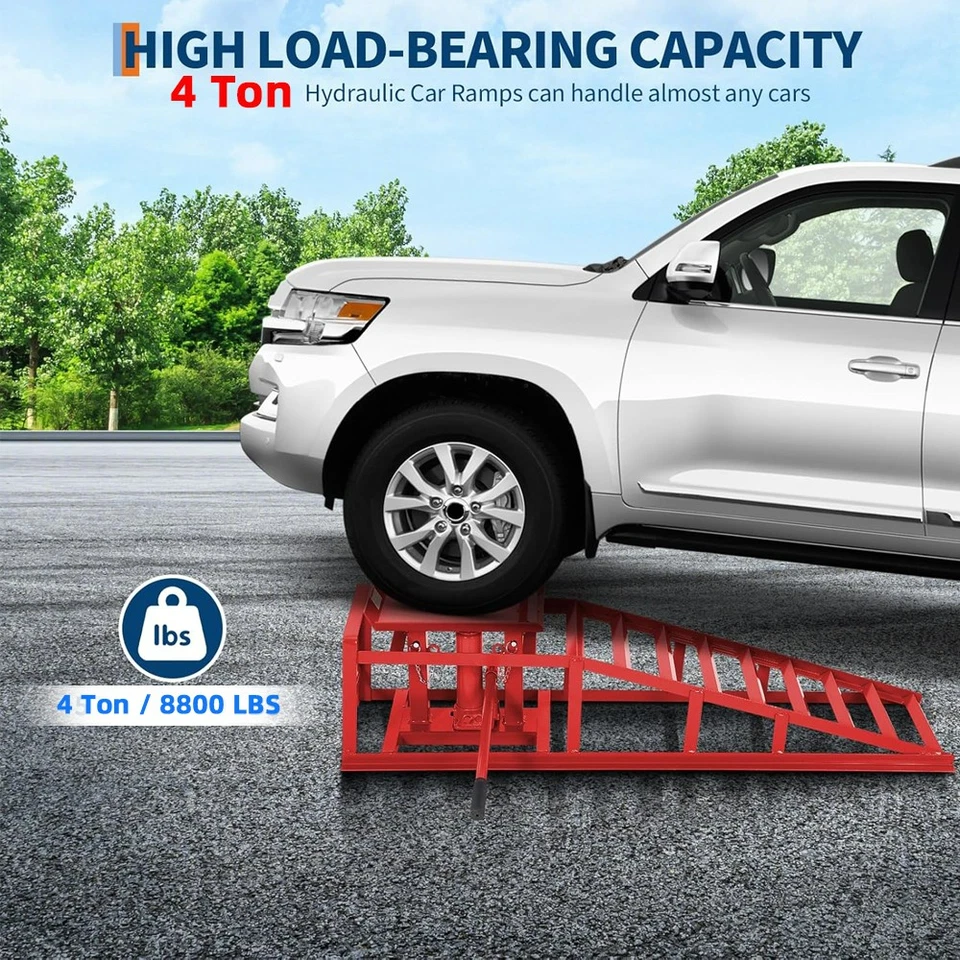 4 ton Hydraulic Car Ramps 2PC Heavy Duty Garage Auto Van Bottle Lift Jack Ramp - Image 3 of 4