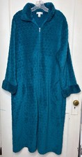 MISS ELAINE Full Zip Long Robe Plush Thick French Fleece Cozy House Coat Teal L