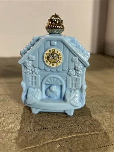 Vintage Avon Blue Bird House Perfume Bottle Blue Milk Glass Cologne Full