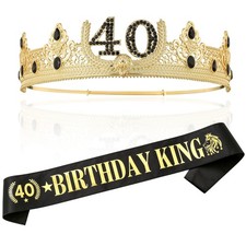 40th Birthday Crown and Sash Party Decoration for Men Gold
