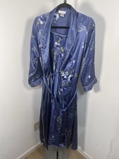 Jones New York Satin Floral 2 Pcs Set Full Length Nightgown Robe M Stunning blue