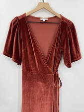 Baltic Born Velvet Wrap Dress Womens Small Orange Rust Maxi Holiday Christmas