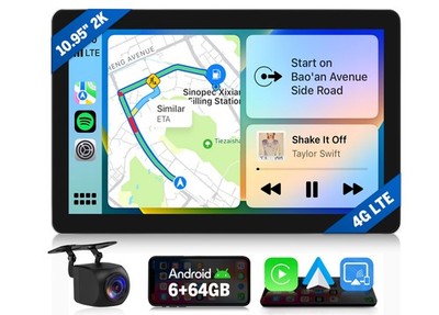 Android 10.95'' 2K 6+64 Single DIN Car Stereo Wireless CarPlay GPS 4G Touchscreen