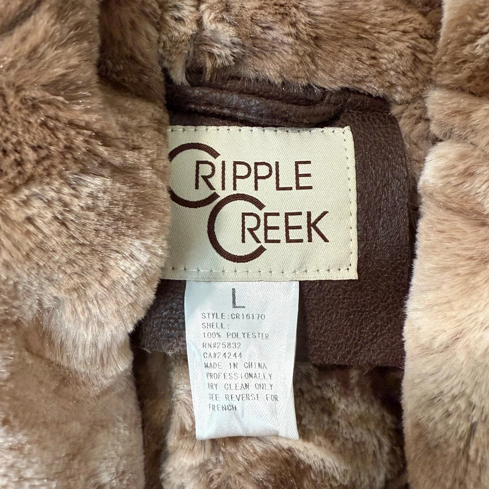 Cripple Creek Women's Faux Leather Jacket Faux Fur Lining Brown NEW Large - Image 3 of 4