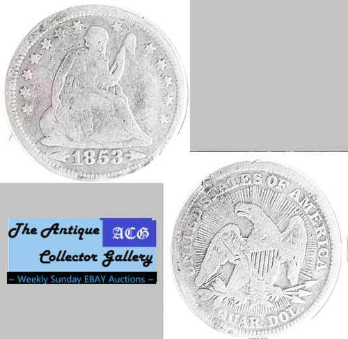 1853  Silver US Philadelphia Mint Seated Liberty Quarter🪙Antique🪙Rays @ Eagle