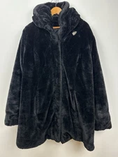 Dennis By Dennis Basso Womens Black Hooded Faux Fur Coat 2X Classic Chic Preppy