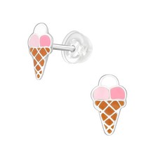 925 Sterling Silver Ice Cream Cones Children's Candy and Sweets Stud Earrings