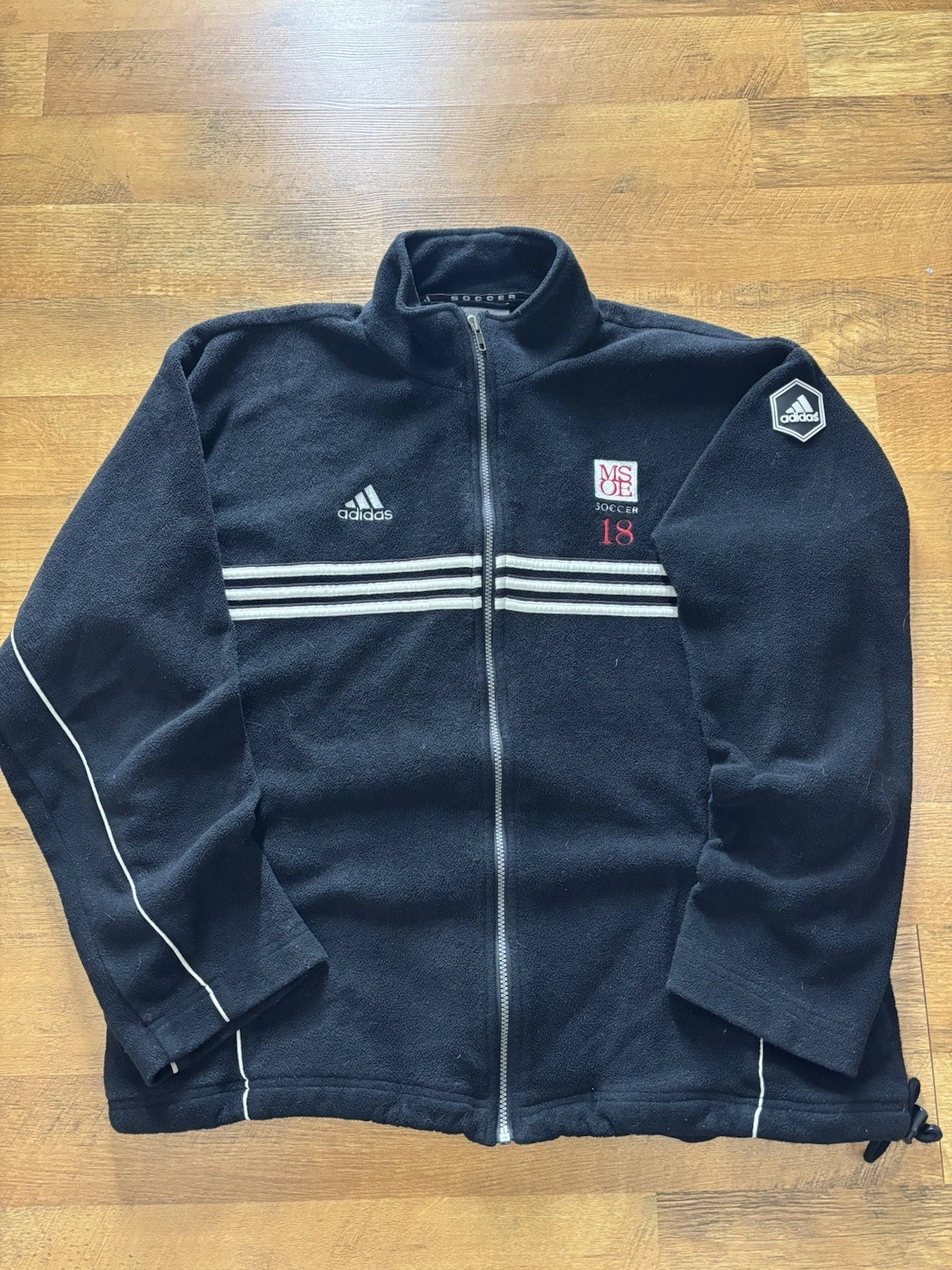 Vintage Adidas Soccer Fleece Jacket XL – Black Full Zip Three Stripe Embroidered