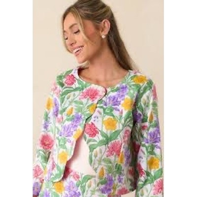 Prosperina Beaumont Reversible Garden Party Cotton Scallop Floral Jacket XS