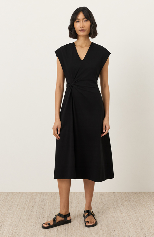 PACT Organic Fit & Flare V-Neck Twist Dress Black Color New