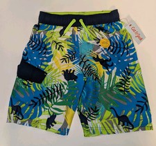Cat and Jack Boys Swim Trunks - Size Medium 8/10 - Dinosaur Print Blue Green