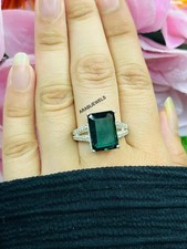 Emerald Cut Natural London Blue Topaz Ring 925 Sterling Silver Gift For Her.