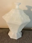 Vintage Anchor Hocking Milk Glass Pedestal Candy Dish with Lid, Grape Harvest
