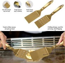 Image of Gold BBQ Tool Set 10 Piece Stainless Steel Heat Resistant Utensils With Holder