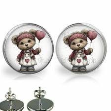 Little Teddy Bear Stud Earrings Girls Womens Valentine's Fashion Jewelry Gift
