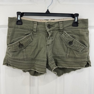 OTB Premium Olive Green Cargo Shorts Raw Hem Low Rise Size 5 Utility Mini Y2K