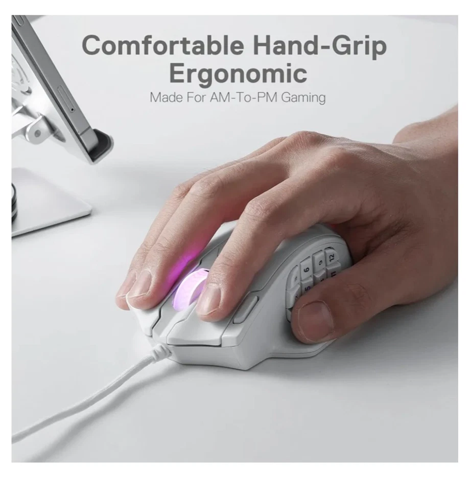 Redragon M908 RGB LED MMO Mouse with Side Buttons Optical, 12,400DPI, White - Image 3 of 4