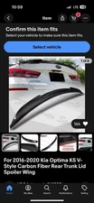 For 2016-2020 Kia Optima K5 V-Style Carbon Fiber Rear Trunk Lid Spoiler Wing