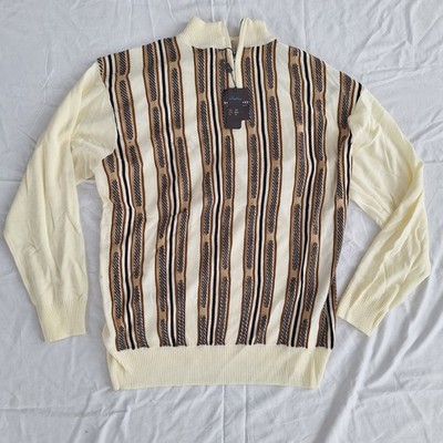 Steve Harvey Celebrity Edition Sweater Men s Quarter Zip Cream Striped NWT