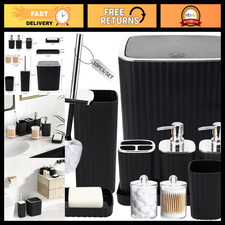 10PC Black Bathroom Accessories Set - Toilet Brush, Trash Can, Soap Dispenser 