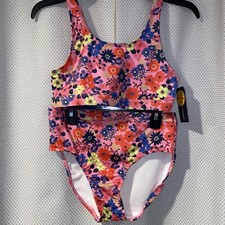 Melrose and Market Girls Pink Crayon Floral Bikini 2 Pc Swim Set Swimsuit Sz 16