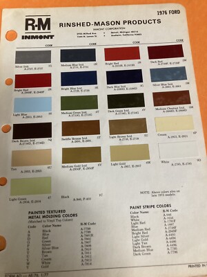 1976  FORD   R & M, Exterior Paint Color Chip Chart Sheet