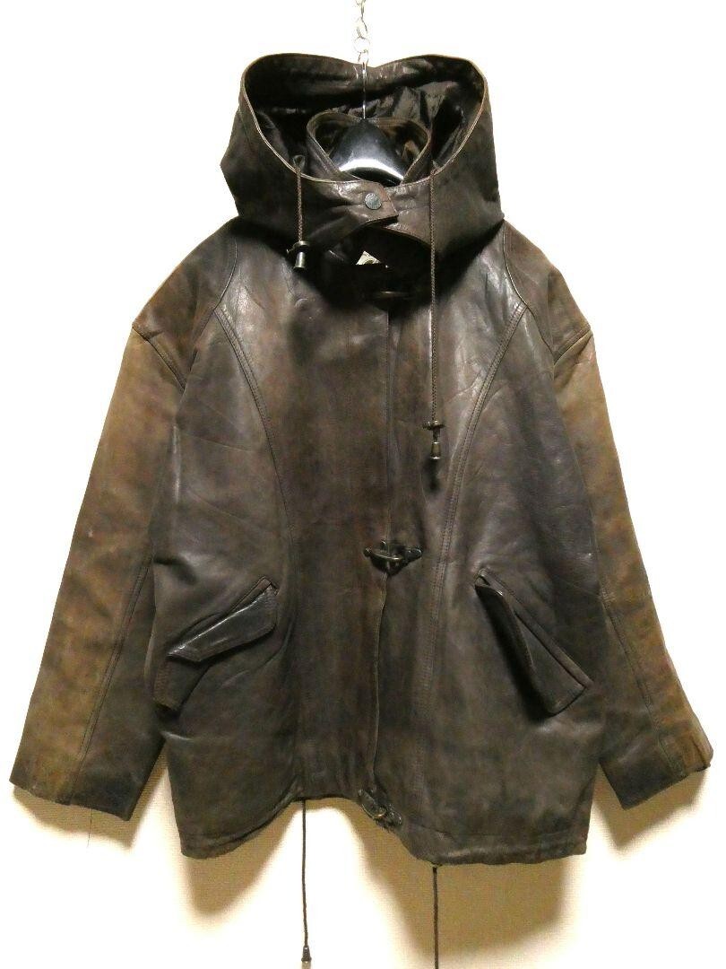 ジャケット・アウター leather hoodie jacket fireman No Brand Leather Fireman Jacket Hooded Men Size L Brown Made